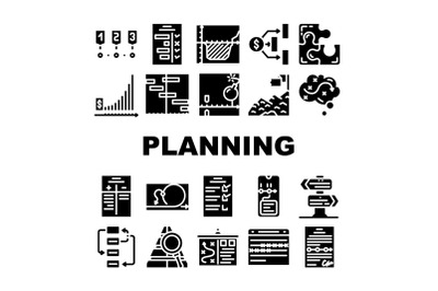 Planning Startup Project Strategy Icons Set Vector