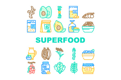 Superfood Natural And Vitamin Icons Set Vector