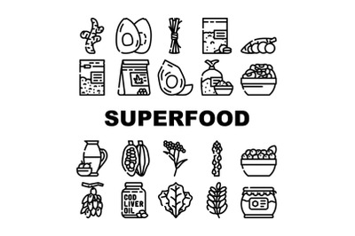 Superfood Natural And Vitamin Icons Set Vector