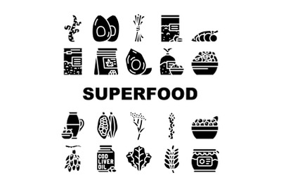 Superfood Natural And Vitamin Icons Set Vector