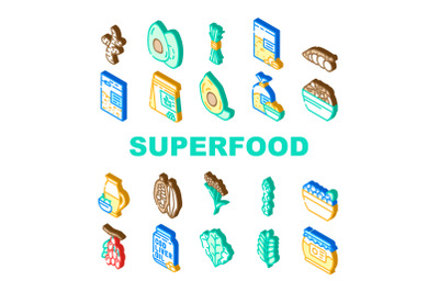 Superfood Natural And Vitamin Icons Set Vector