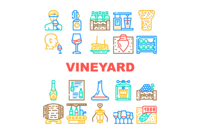 Vineyard Production Alcohol Drink Icons Set Vector