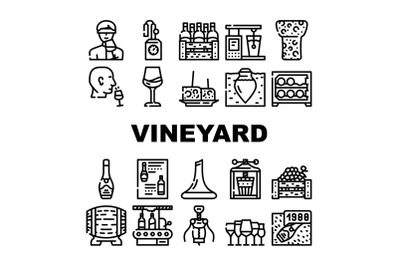 Vineyard Production Alcohol Drink Icons Set Vector