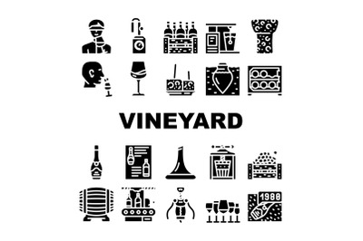 Vineyard Production Alcohol Drink Icons Set Vector