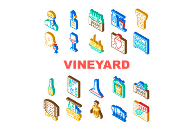 Vineyard Production Alcohol Drink Icons Set Vector