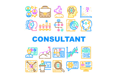 Business Consultant Advicing Icons Set Vector