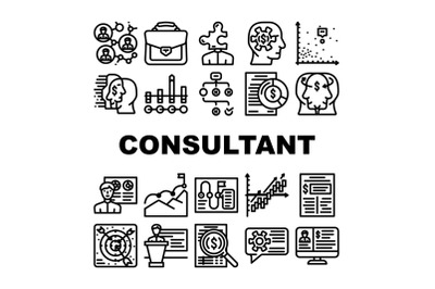 Business Consultant Advicing Icons Set Vector