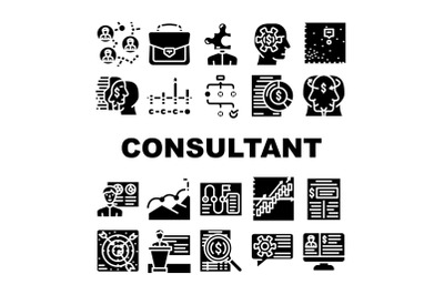 Business Consultant Advicing Icons Set Vector