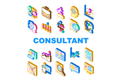 Business Consultant Advicing Icons Set Vector