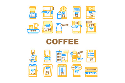 Coffee Machine Barista Equipment Icons Set Vector