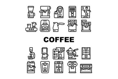 Coffee Machine Barista Equipment Icons Set Vector