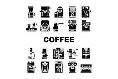 Coffee Machine Barista Equipment Icons Set Vector