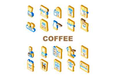 Coffee Machine Barista Equipment Icons Set Vector