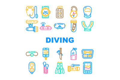 Diving Equipment And Accessories Icons Set Vector