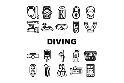 Diving Equipment And Accessories Icons Set Vector