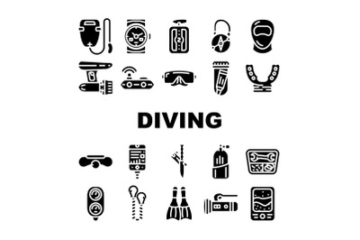 Diving Equipment And Accessories Icons Set Vector