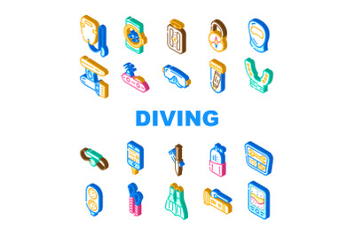 Diving Equipment And Accessories Icons Set Vector