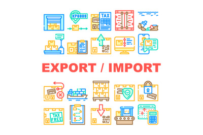 Export And Import Transportation Icons Set Vector