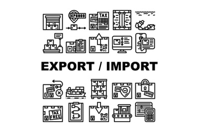 Export And Import Transportation Icons Set Vector