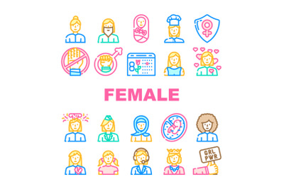 Female Occupation And Profession Icons Set Vector