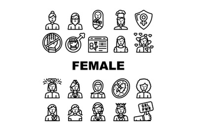 Female Occupation And Profession Icons Set Vector