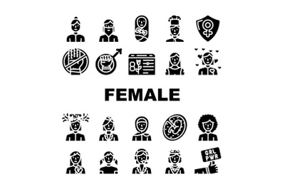 Female Occupation And Profession Icons Set Vector