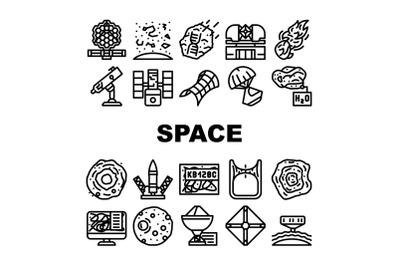 Space Researchment Equipment Icons Set Vector