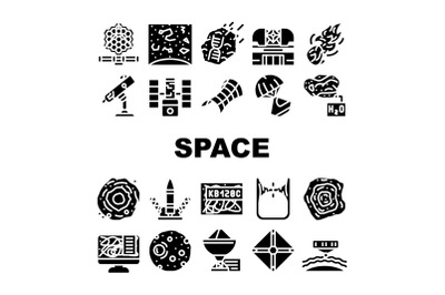 Space Researchment Equipment Icons Set Vector