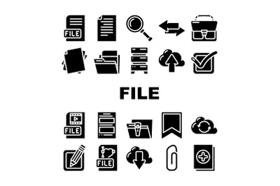File Computer Digital Document Icons Set Vector
