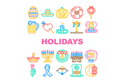 Holidays Celebration Accessories Icons Set Vector