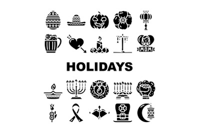 Holidays Celebration Accessories Icons Set Vector