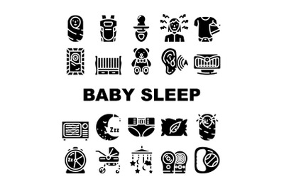 Newborn Baby Sleep Accessories Icons Set Vector