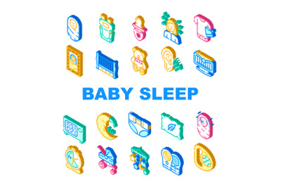Newborn Baby Sleep Accessories Icons Set Vector