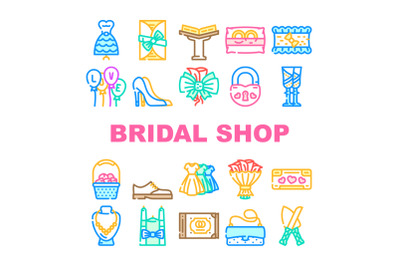 Bridal Shop Fashion Boutique Icons Set Vector