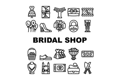 Bridal Shop Fashion Boutique Icons Set Vector