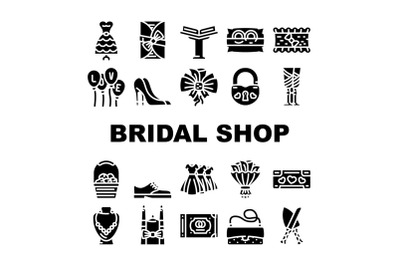 Bridal Shop Fashion Boutique Icons Set Vector