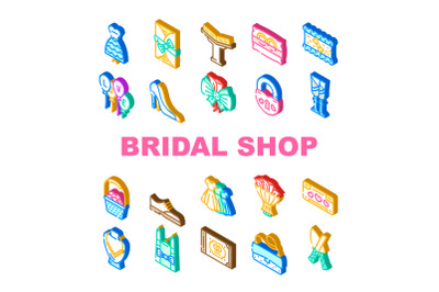 Bridal Shop Fashion Boutique Icons Set Vector