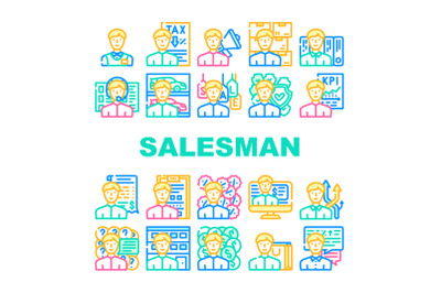 Salesman Business Occupation Icons Set Vector