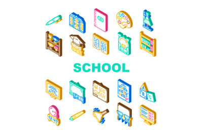 School Stationery Accessories Icons Set Vector