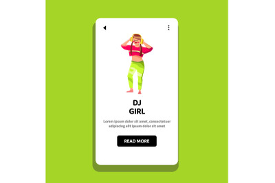 Dj Girl Listening Music Songs In Earphones Vector