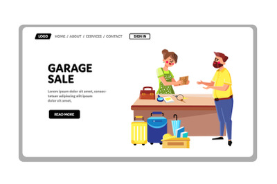 Garage Sale Event Customer Buying Goods Vector