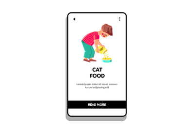 Cat Food Boy Pouring From Bag In Plate Vector