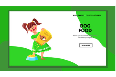 Dog Food Pouring Girl Kid From Bag To Bowl Vector