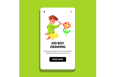 Kid Boy Drawing Flower On List With Pencil Vector