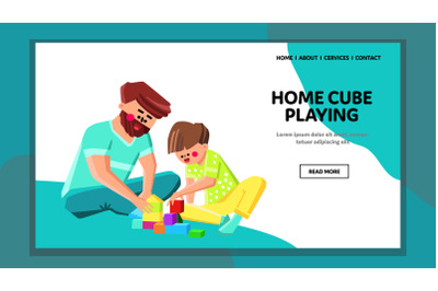 Home Cube Playing Father With Son Family Vector