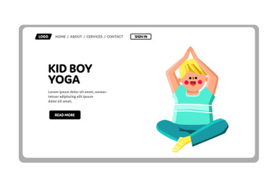 Kid Boy Yoga Exercising In Gymnastic Room Vector