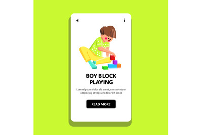 Boy Block Playing Game In Kindergarten Vector