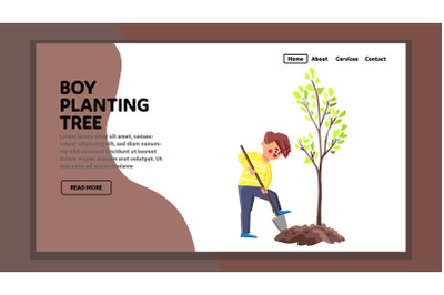 Boy Planting Tree For Care Environment Vector