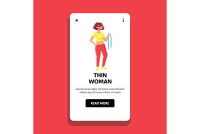 Thin Woman Hold Tape And Show Slim Figure Vector