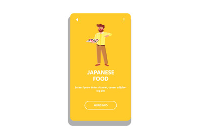 Delicious Japanese Food Eating Young Man Vector